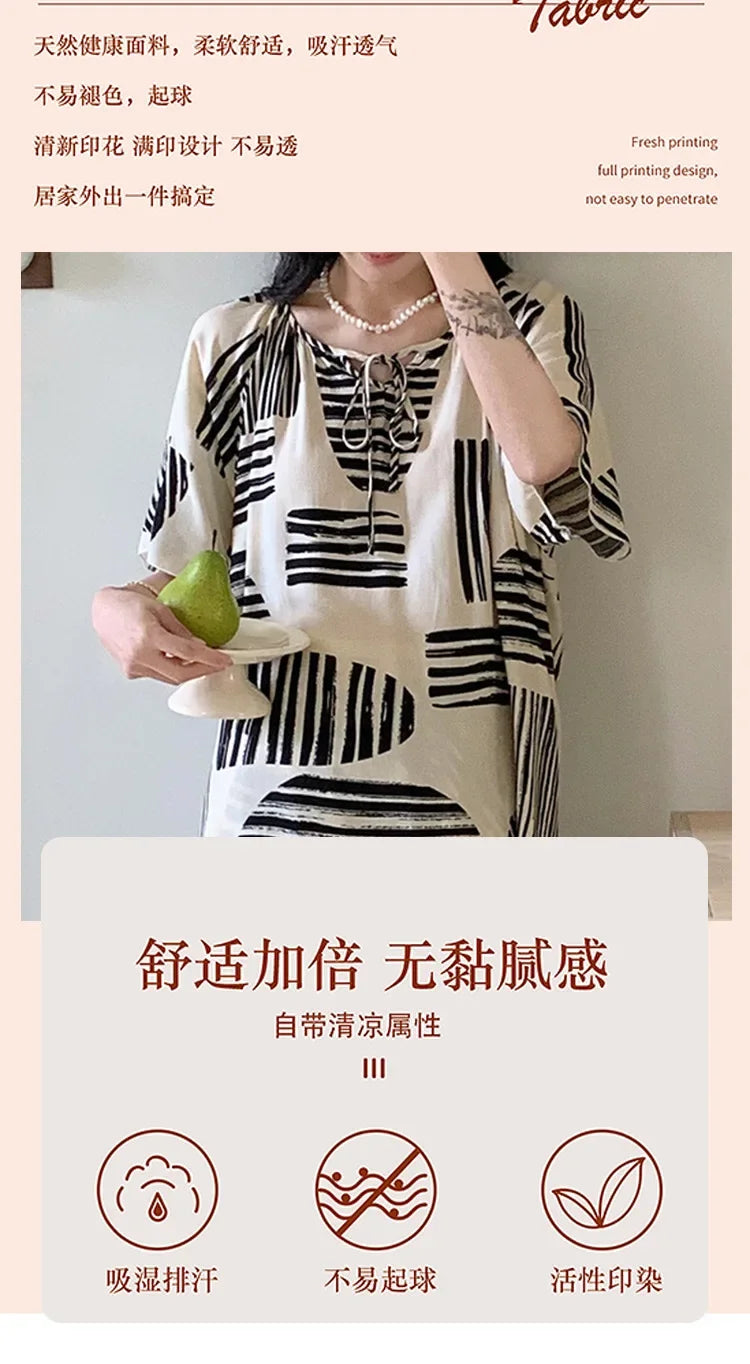 Sleepwear Women's Clothing Summer Blouse Cotton Silk New Thin Home Loose Casual Comfortable Premium Soft Simple  National Style Lootquake LLC