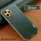 Crocodile Leather Case For iPhone 13 12 Mini Shockproof Magnetic Ring Holder Phone Cover Ultra-thin Soft Crocodile Leather Shockproof Bumper With Ring Bracket Protective Cover for iPhone Stevvex
