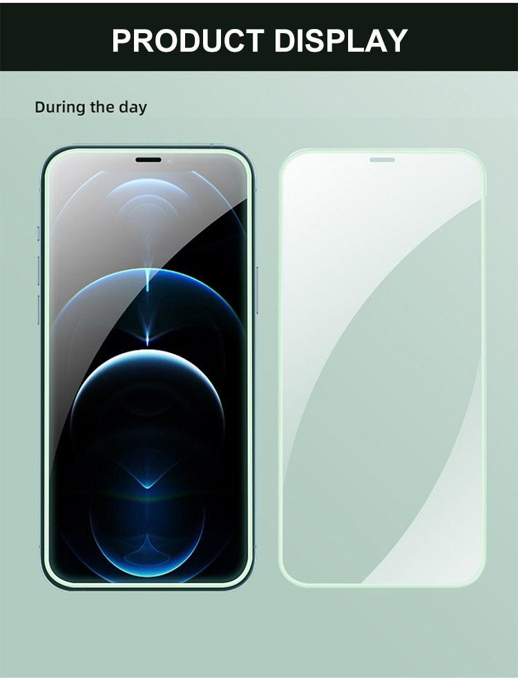 2Pcs Luminous Protective Glass For iPhone 14 13 12 11 Pro Max X XR XS Screen Protector For 7 8 6 Plus SE3 Glowing Tempered Glass  Luminous Glowing Tempered Glass Screen Protector for iPhone Stevvex