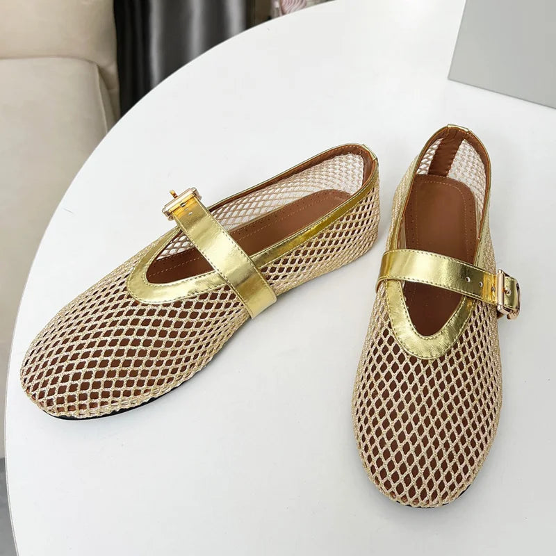 Summer Women's Shoes  breathable fishing net hollowed-out Roman-style flat women's sandals Mary Jane shoes Lootquake LLC