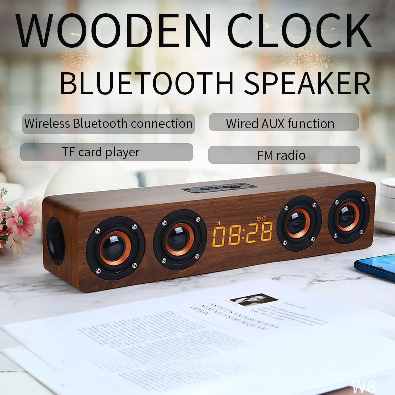 Wooden Bluetooth Speaker Portable Wireless Subwoofer Clock Soundbox Home Computer Echo Wall Soundbar HiFi Stereo TF AUX U Disk Lootquake LLC