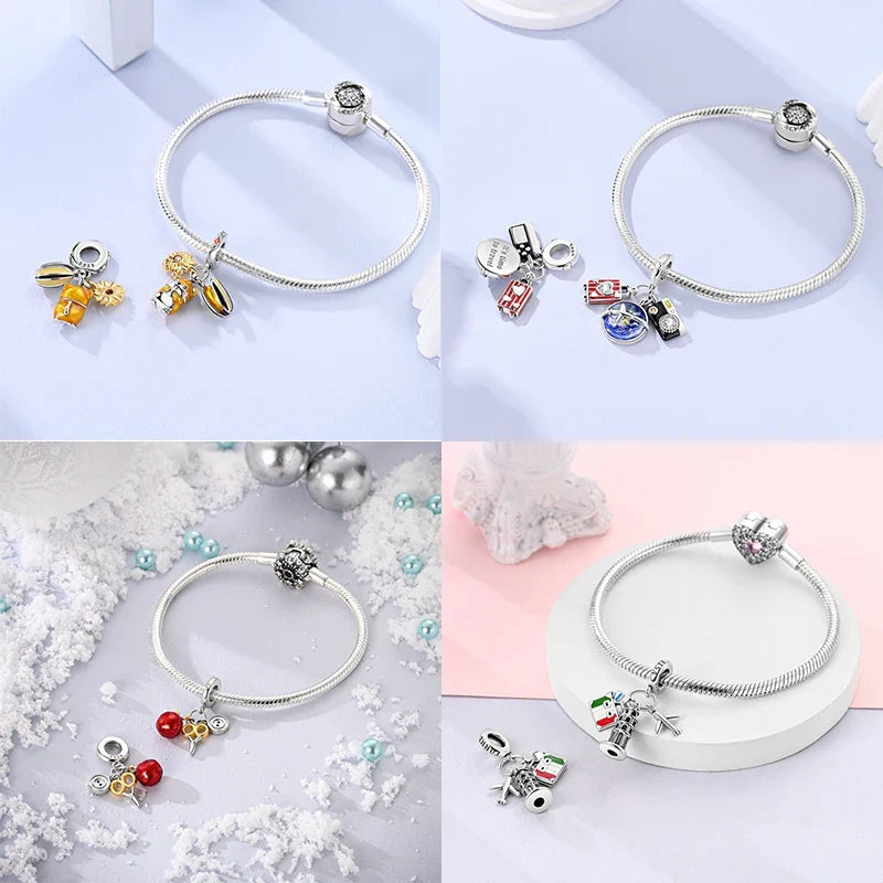 S925 Sterling Silver Princess Golf Hamster Camera Travel Three Piece Set Charms Beads 3mm DIY Fine Jewelry Making Lootquake LLC