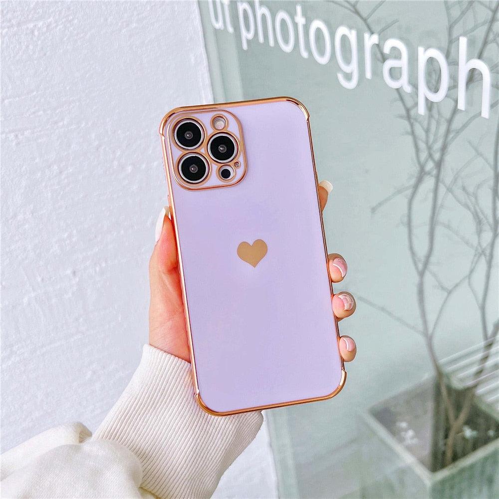 Luxurious Heart Soft Anti-Scratch Full Lens Protection Silicone Girls Shockproof Phone Case for iPhone Phone Case For iPhone 14 13 12 Pro 12Mini Soft Women Elegant Love Heart Shockproof Bumper Phone Case Stevvex