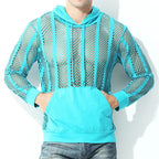 Men Mesh Shirt Transparent Long Sleeve Men Clothing Sexy Solid Party Nightclub Hooded Tops Lootquake LLC