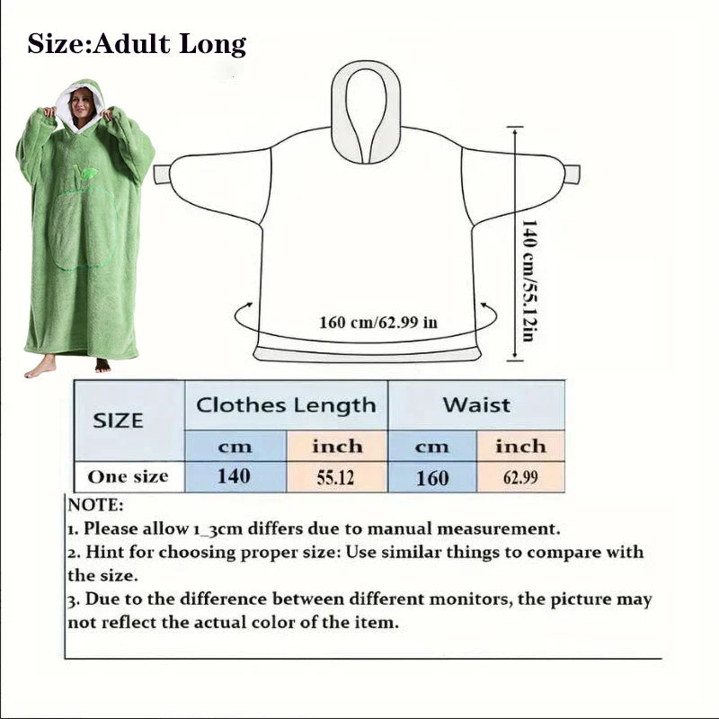 Extra Long Wearable Blankets Winter Flannel Hooded Blanket with Full Sleeves Men Women Cozy Soft Throw Adult TV Blanket Lootquake LLC