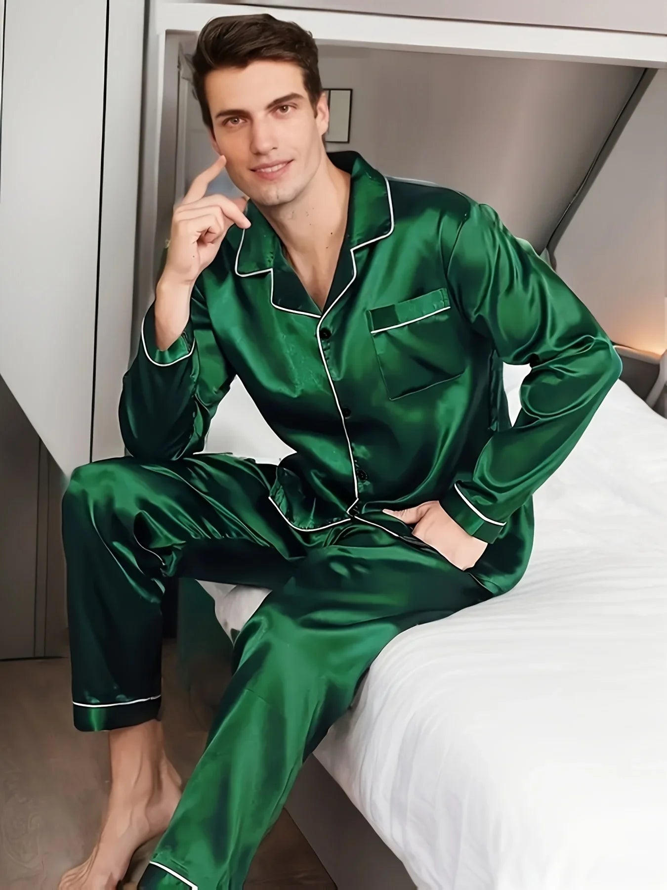 Men Pajama Sets Microfiber Sleepwear For Sleeping Man Shirt Silk Long Sleeve Pyjama Male Home Night Wear Plus Size Loungewear Lootquake LLC