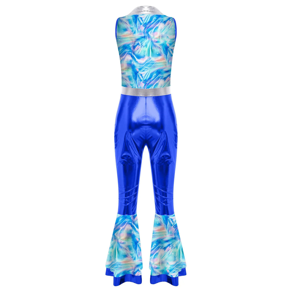 Womens Halloween Retro Hippie Cosplay Costume Party Hip-hop Dance Costume Metallic Shiny Vintage Carnival Bodysuit Jumpsuit Lootquake LLC