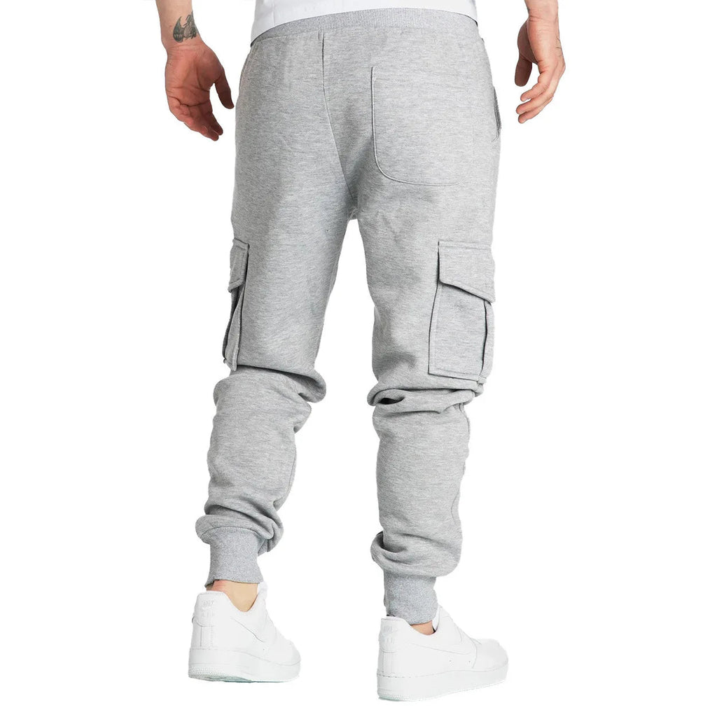 Mens Sweatpants Straight Fit Drawstring Multi-pocket Pants THRIXINE