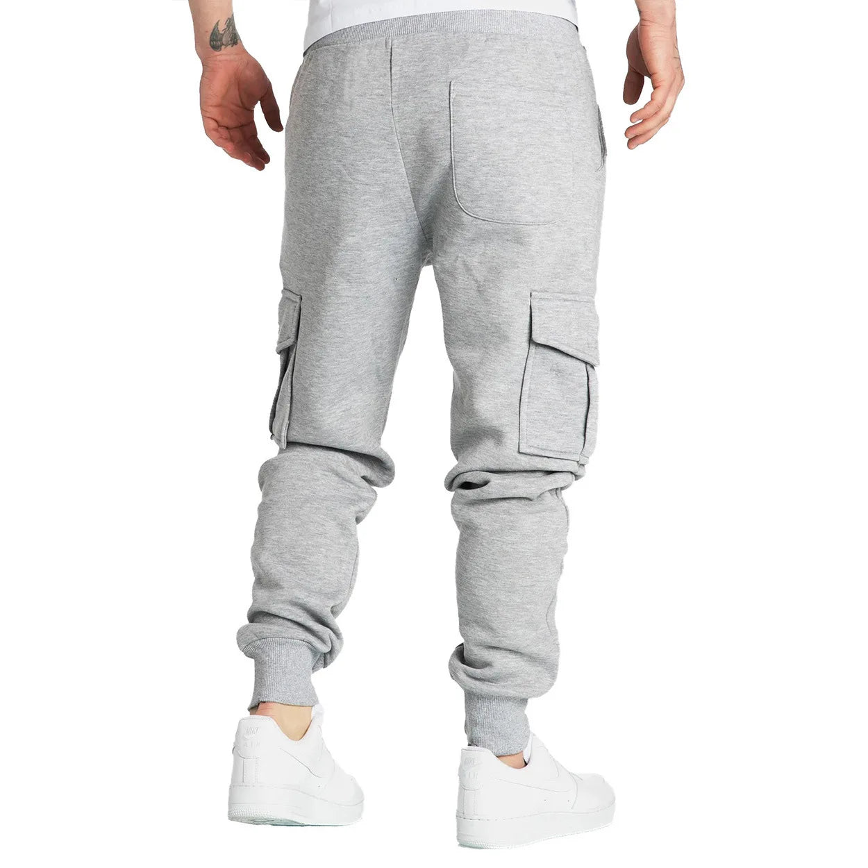 Mens Sweatpants Straight Fit Drawstring Multi-pocket Pants THRIXINE