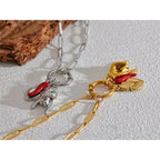 Classic Hot Selling Bull Horn Sacred Heart Detachable Pendant Necklace for Women's Horseshoe Rock Gesture Splicing Necklace