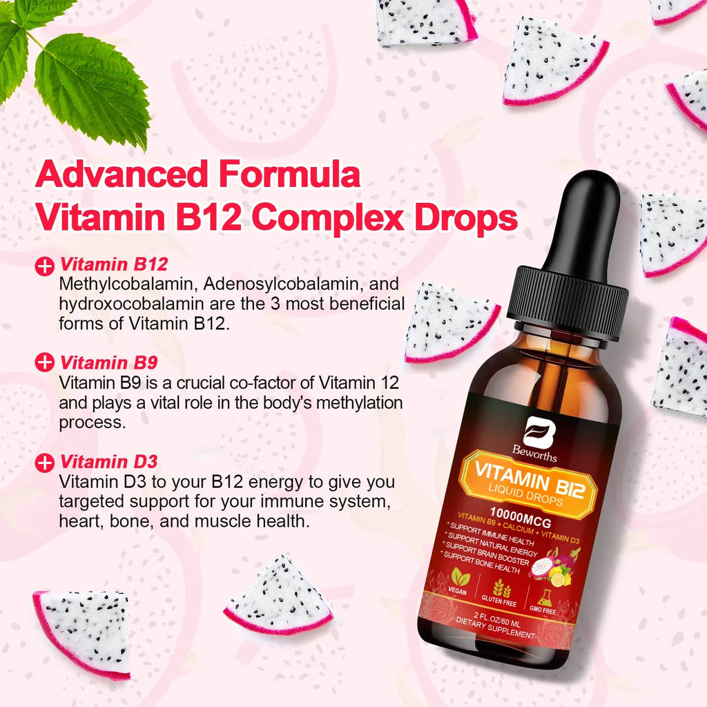 BEWORTHS Vitamin B12 and Vitamin D3 Drink Vitamin Complex Supplements Immune and Intestinal Digestive Health Brain &Heart Health Lootquake LLC