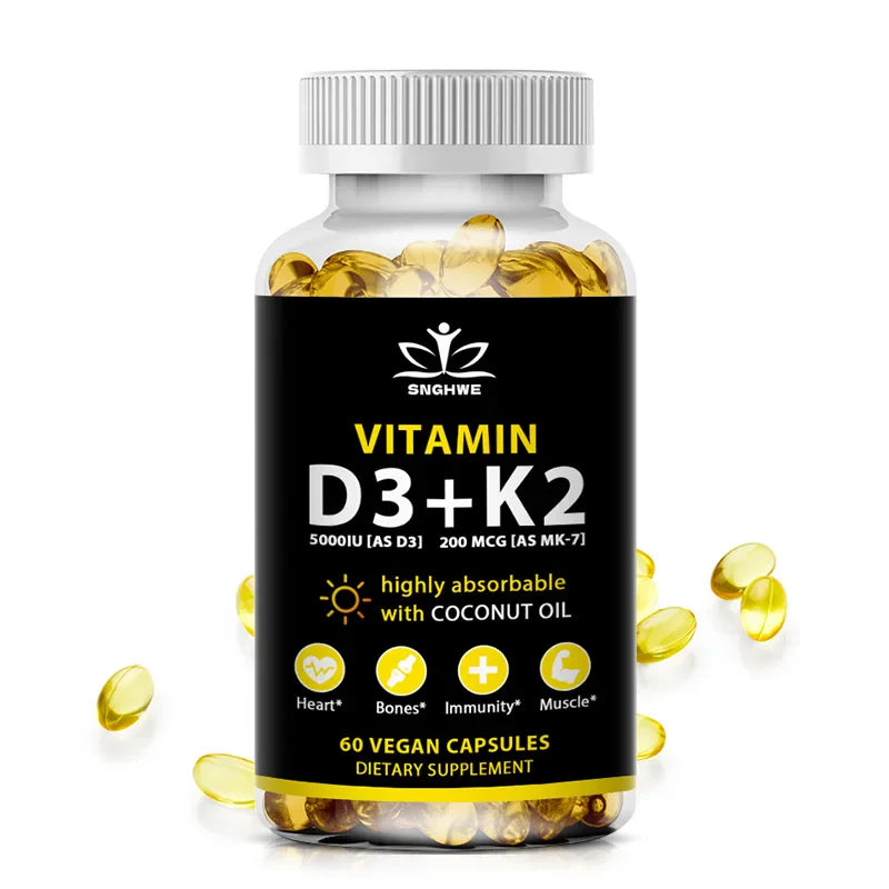 Vitamin D3 K2 Capsules Daily Supplement Natural Coconut Oil  Healthy Immune System Heart and Bones Vegetarian Supplements Lootquake LLC