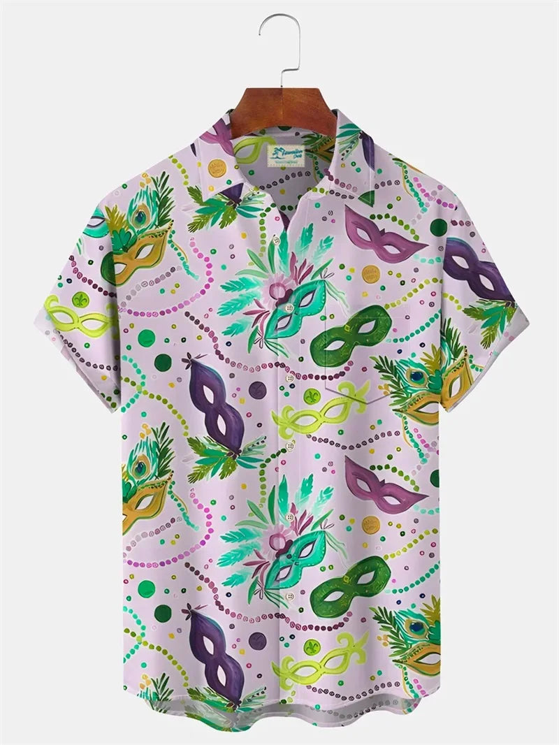 2024 Men's Mardi Gras Shirt 3D Print Short Sleeve Casual Shirts Streetwear Loose Plus Size Mens Hawaiian Shirts Tops T-Shirt Lootquake LLC