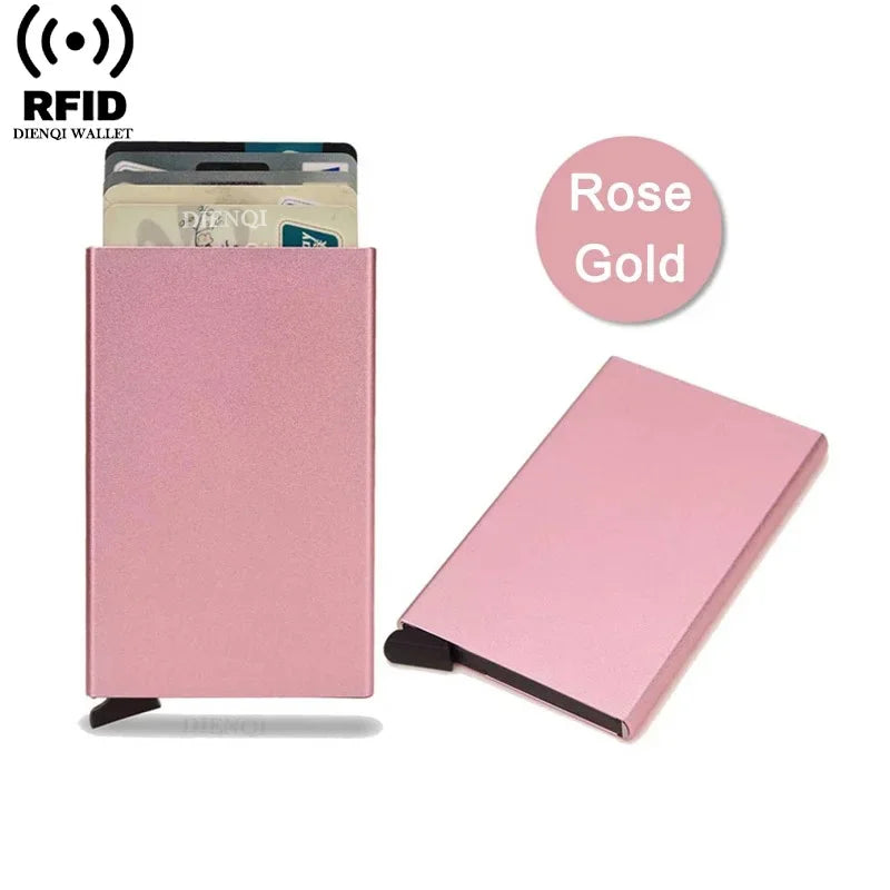 Rfid Credit Card Holder Metal Thin Slim Smart Wallet Men Women Wallets Pop Up Minimalist Small Black Purse Mini Walets for Men Lootquake LLC