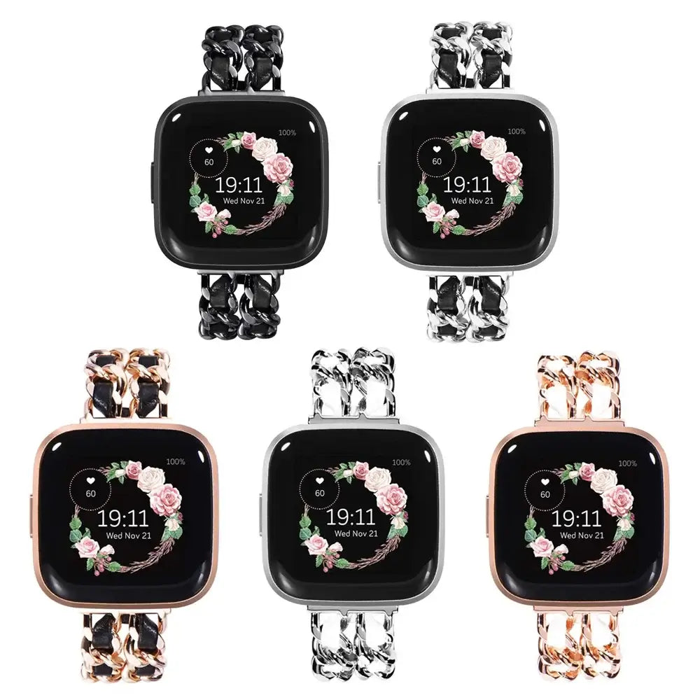 Fitbit Versa & Sense Leather Metal Band - Luxurious Design - SJB-DIAMOND ELITES