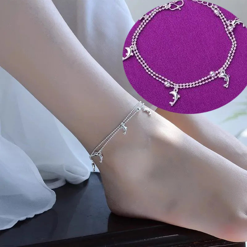Silver color Stars Anklet Double Layer plated Charms Ankle Bracelet Jewellery Anklets For Women Foot Jewelry Love 2023 new hot Lootquake LLC