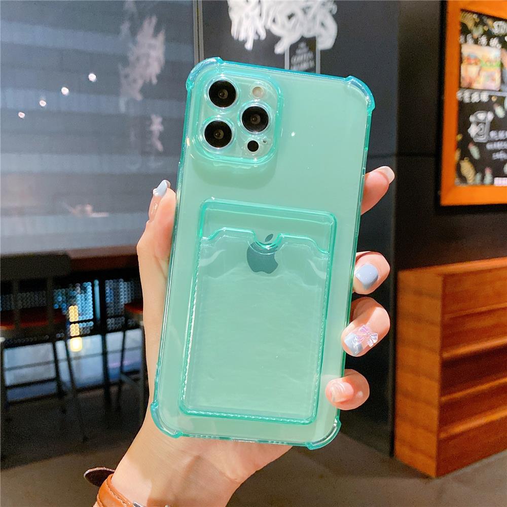 Transparent Card Slot Holder Case for iPhone 13 11 12 14 Pro Max Mini Clear Shockproof Soft Wallet Cover Clear Phone Case with Card Holder Slim Protective Soft Shock Absorbing Case with Card Holder Stevvex