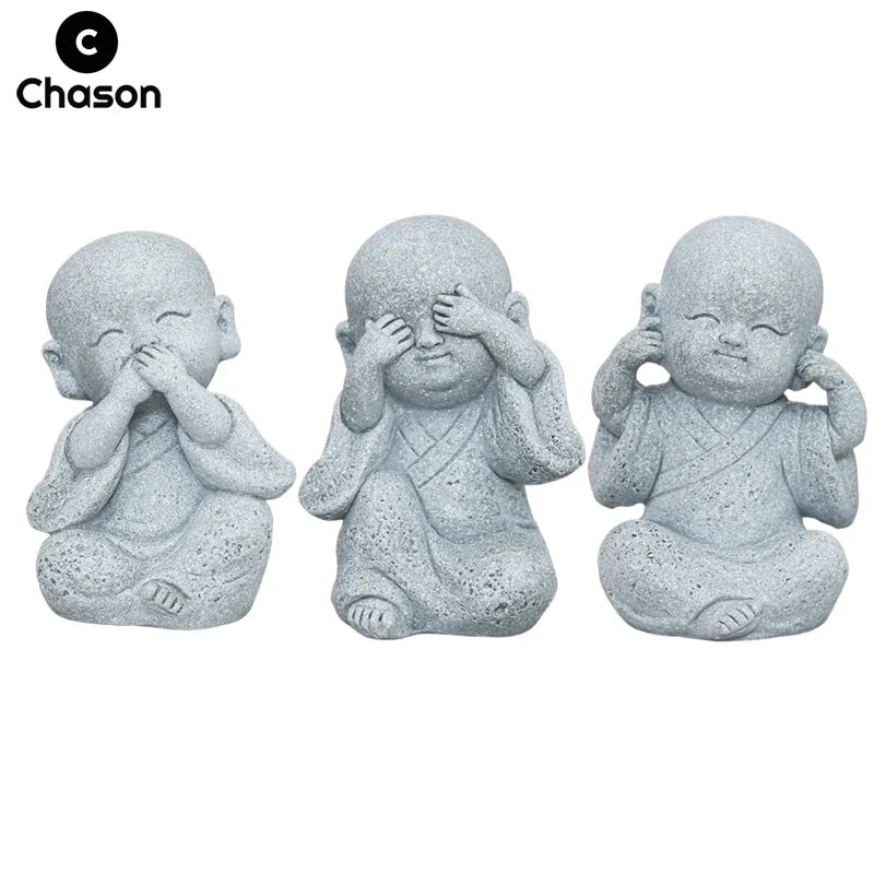Buddha Stone Statue Little Buddhist Monks Tibetan Buddhism Figurines Zen Garden Ornament Meditation Home Aquarium Decoration Lootquake LLC