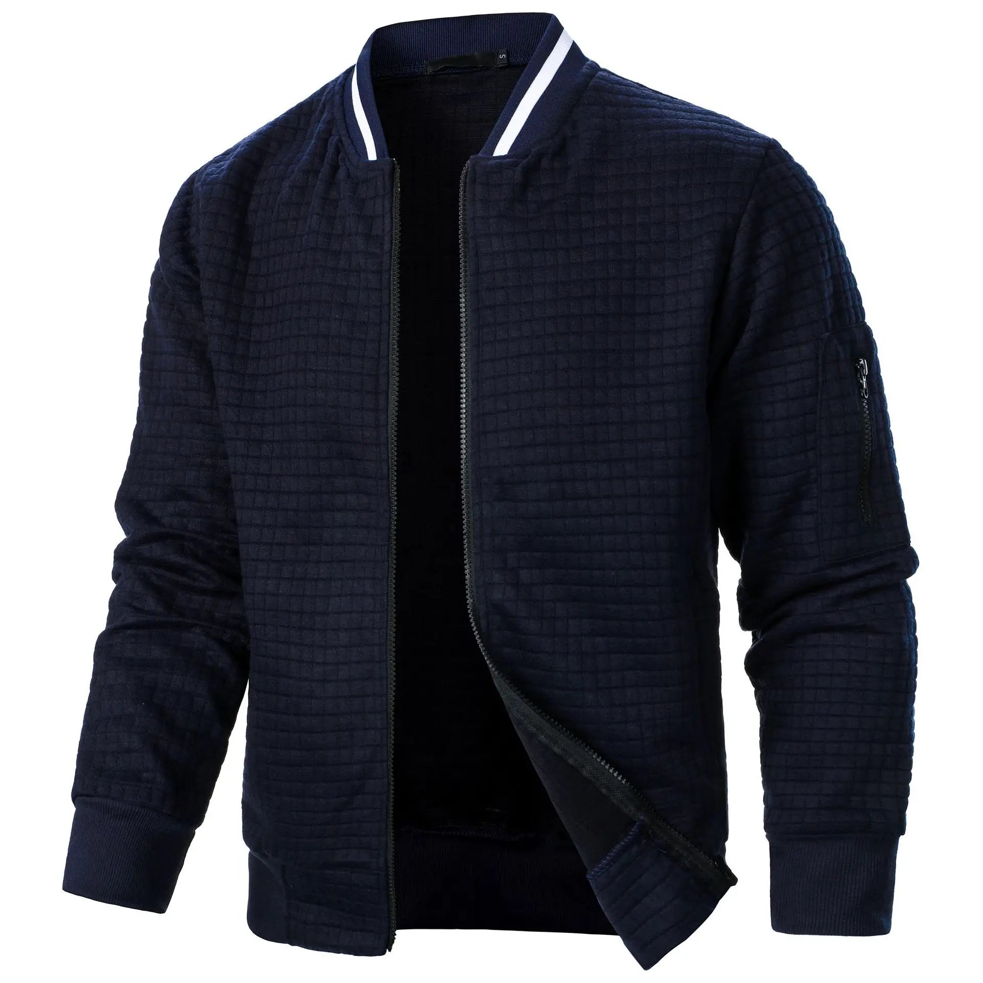 2024 Hot Selling Men's Four Seasons Waffle Full Zipper Top Men's Slim Fit Versatile Sweatshirt Men's Casual Cardigan Sweatshirt
