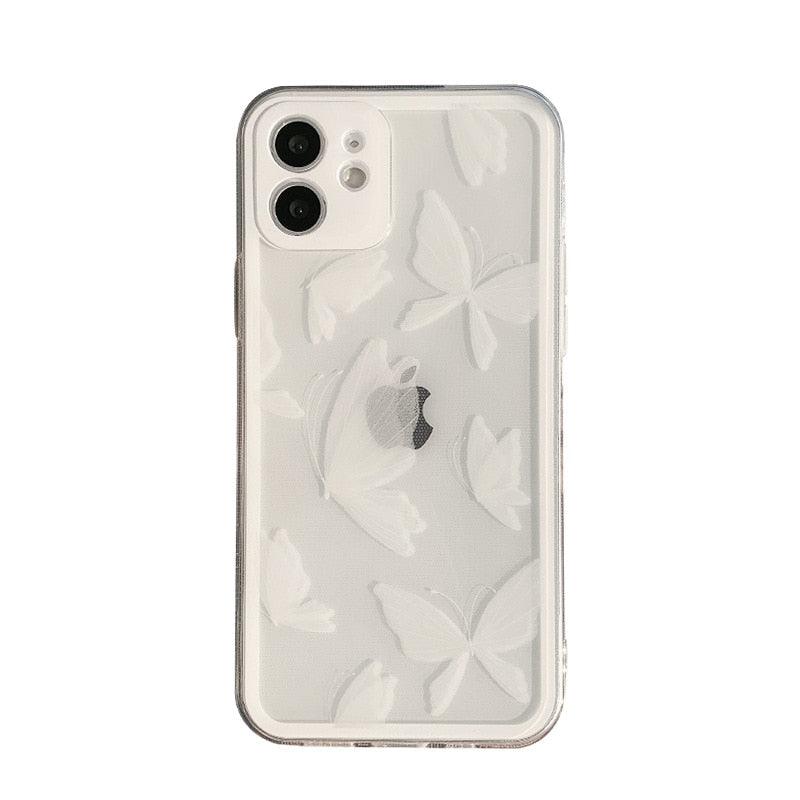 Transparent White Butterfly Cute Soft Silicone Clear Phone Case For Iphone X Xr Xsmax 11 12 Mini 13 Pro Max 8 7 Plus Cover Transparent Clear Soft Slim Flexible Back Case Anti-scratch Shockproof Bumper Cover Stevvex