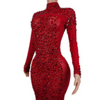 Sexy Party Banquet Evening Dresses Women Sparkly Rhinestone Long Dress Nightclub Singer Stage Costume Festival Clothing Cuixing