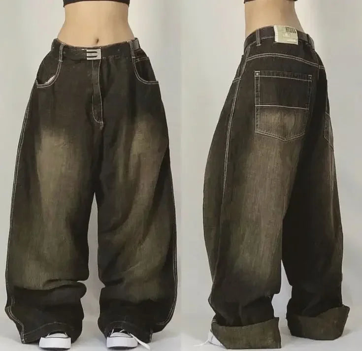 2024 New American Trend Retro Hip-hop Embroidery Pattern Baggy Jeans For Men And Women Y2K Harajuku Gothic Wide Pants Streetwear Lootquake LLC