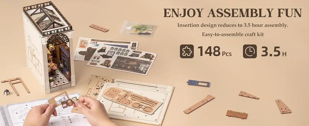 Robotime Arcade Dating Booknook with Dust Cover DIY Miniature Dolls House Kit 3D Wooden Puzzle Bookend Bookshelf Decor Gift