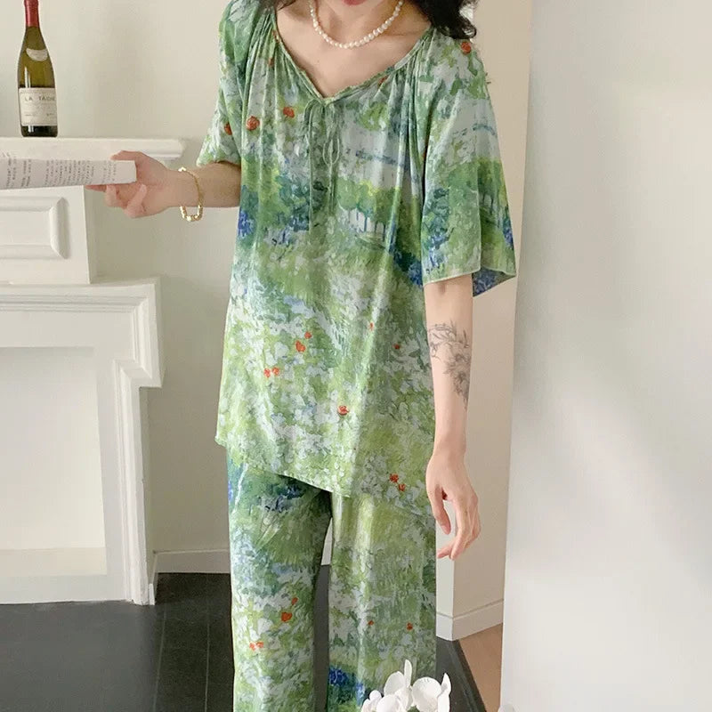 Sleepwear Women's Clothing Summer Blouse Cotton Silk New Thin Home Loose Casual Comfortable Premium Soft Simple  National Style Lootquake LLC