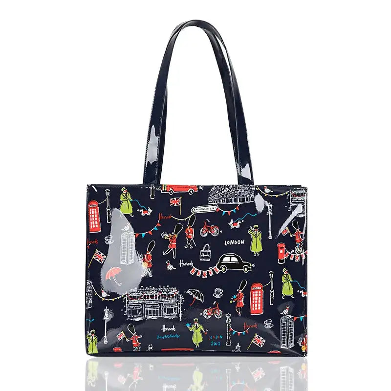 Cartton Print PVC Reusable Women's Shopping Bag Eco Friendly Flower Shopper Handbag Casual Female Student Shoulder Book Purse