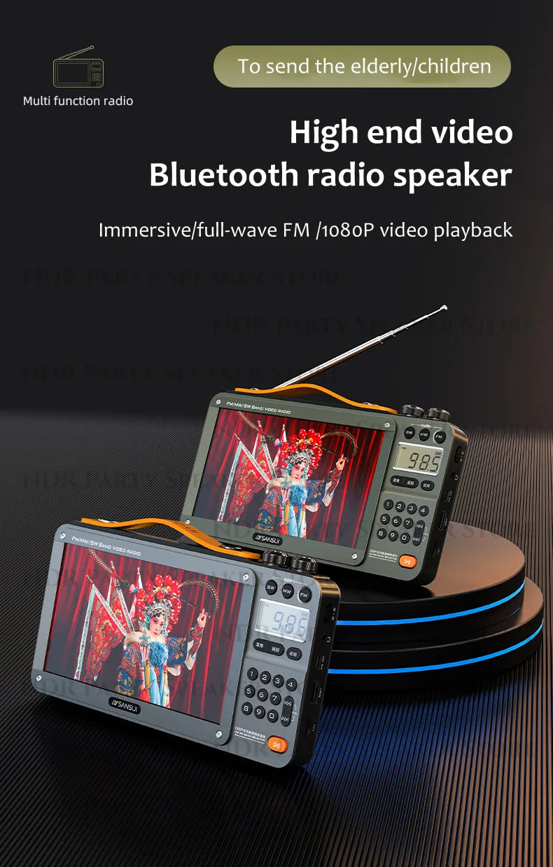 SANSUI Wireless Bluetooth Speakers Home Full-band Radio LED HD Video Player Portable MP4 Walkman Built-in Rechargeable Battery Lootquake LLC