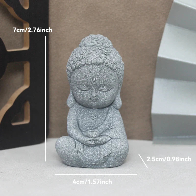 Buddha Stone Statue Little Buddhist Monks Tibetan Buddhism Figurines Zen Garden Ornament Meditation Home Aquarium Decoration Lootquake LLC