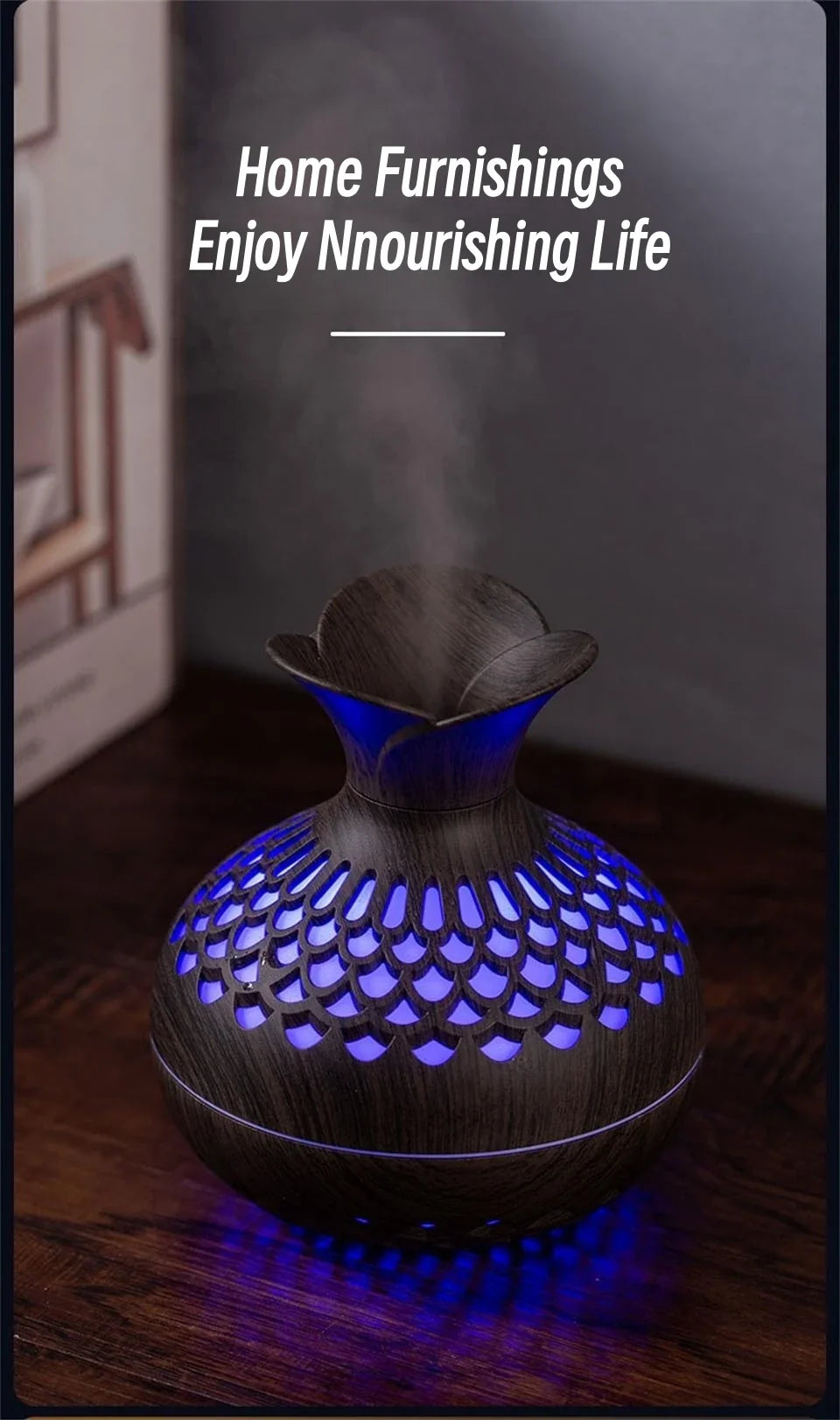 USB Hollow Wood Grain Humidifier Aroma Diffuser Atomizer Household Humidifier Hydrating Instrument Desktop Humidifier Lootquake LLC