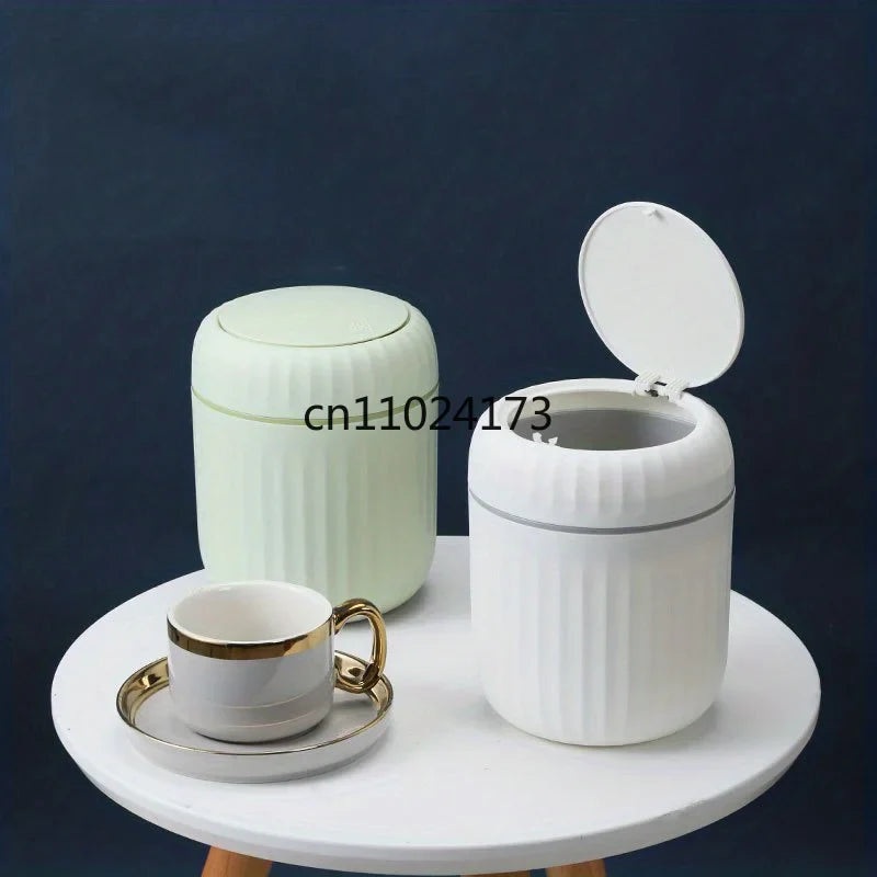 Elegant ultra large capacity mini trash bin with lid, stylish white and gold desktop trash bin suitable for home,office, bedroom