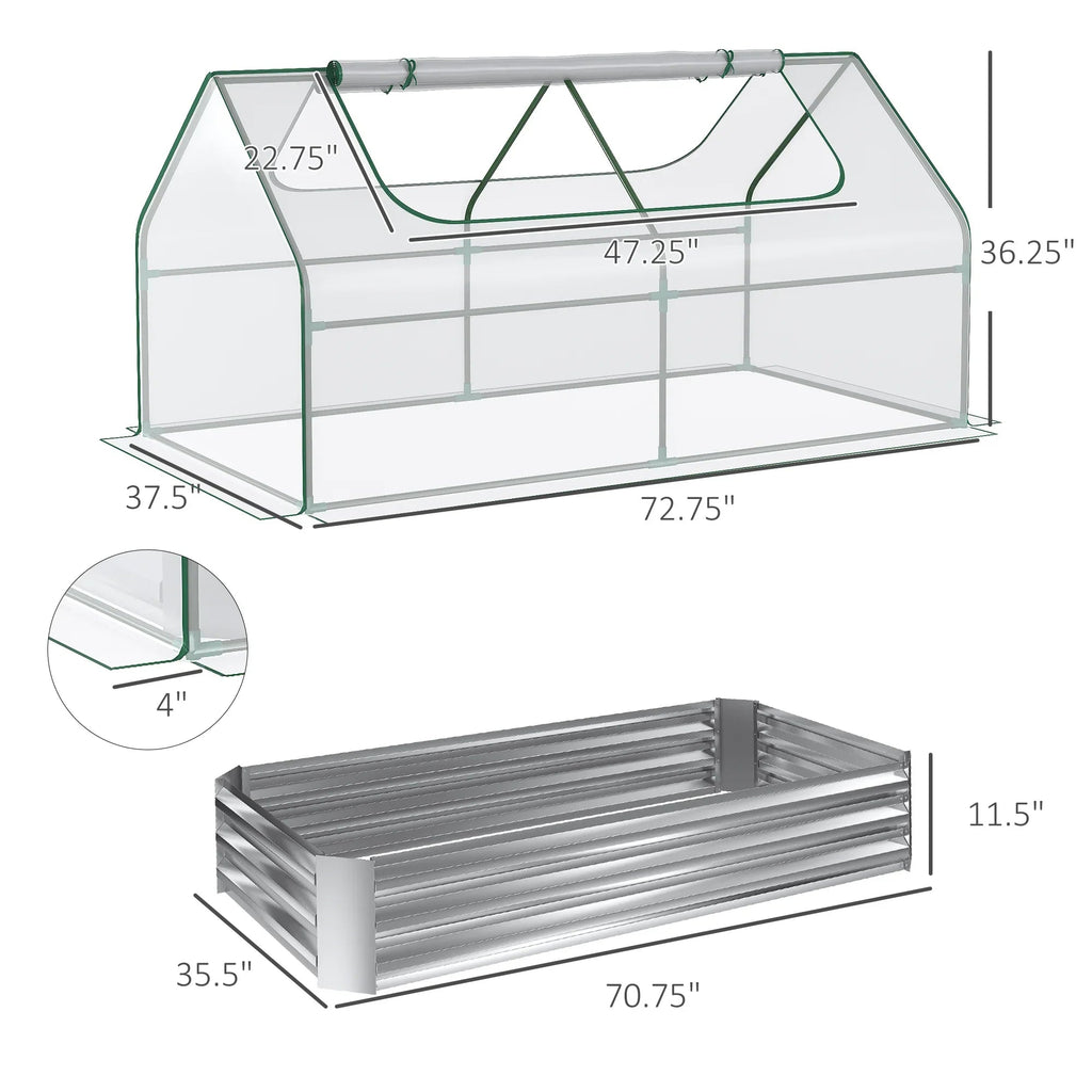 Steel Raised Garden Bed Planter Box Kit with Greenhouse, for Dual Use, Green Lootquake LLC