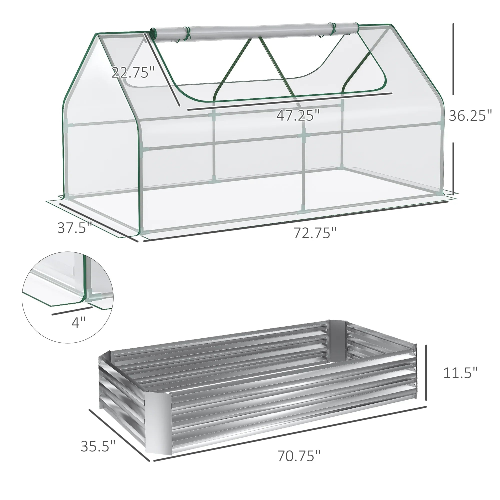 Steel Raised Garden Bed Planter Box Kit with Greenhouse, for Dual Use, Green Lootquake LLC