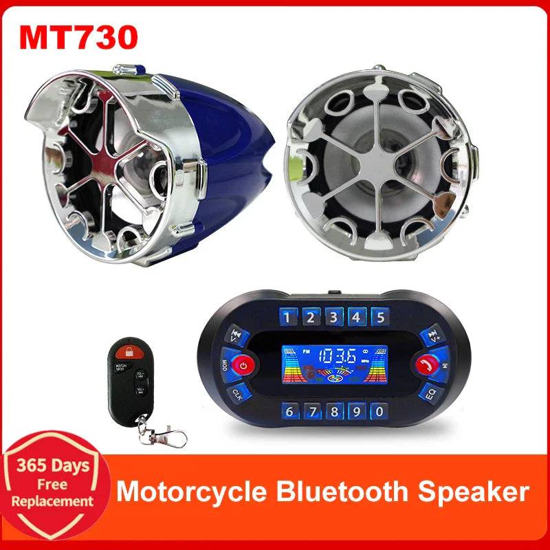Motorcycle Bluetooth Speaker Amplifier Output 2.1A Music MP3 Player Burglar Alarm Siren USB Stereo Loud Speaker FM Radio MT730 Lootquake LLC