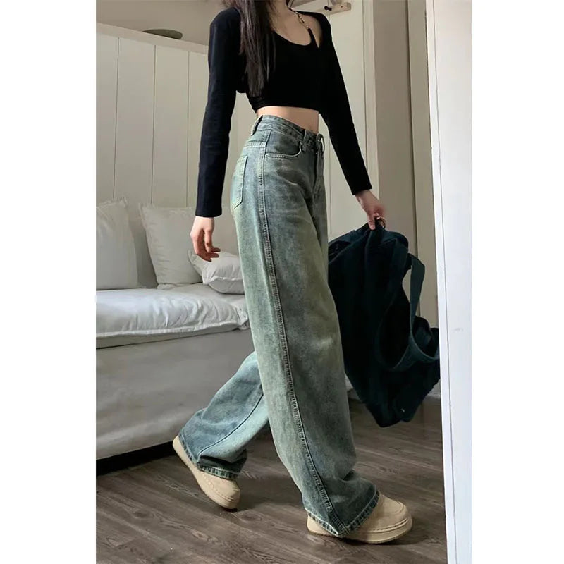 Vintage 90S Baggy Straight Denim Trousers Female Y2K High Waist Loose Wide Leg Jeans Women Streetwear All-Match Casual Pants New Lootquake LLC