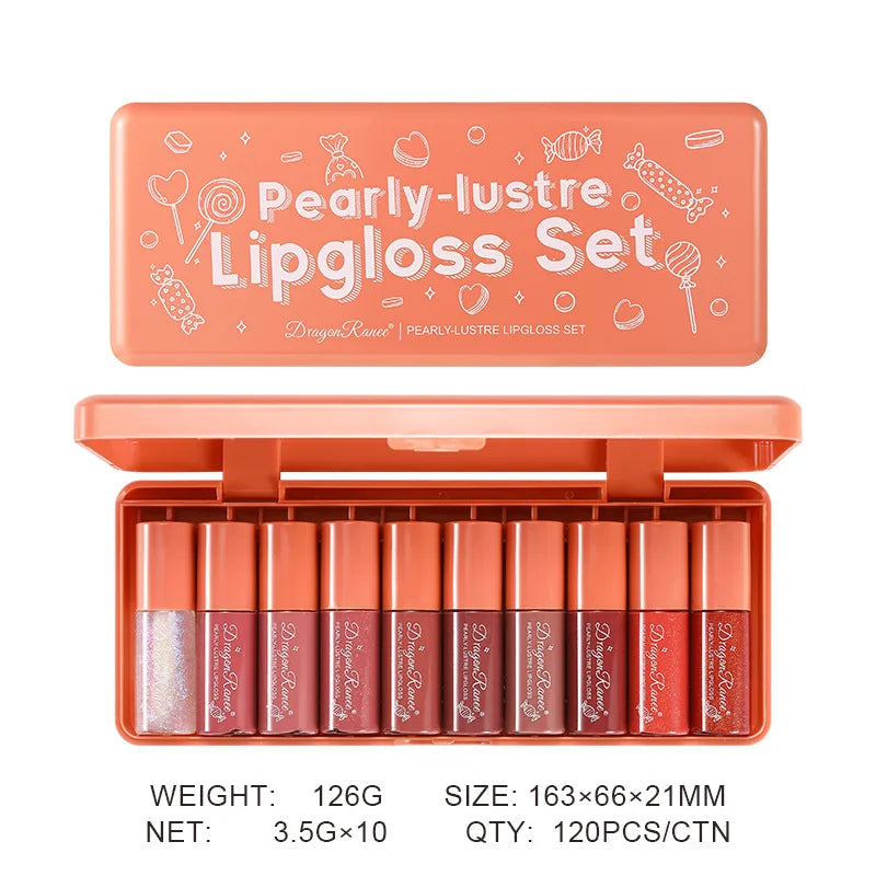 Pearlescent Liquid Lipstick Set 10pcs Waterproof Long Wearing Lip Gloss Shiny Moisturizing Non Fade Mini Lip Glaze makeup