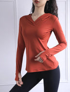 BreatheFit Women's Long Sleeve Yoga Hoodie Top THRIXINE
