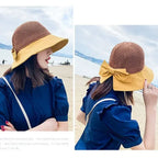 Summer Women Bucket Hat UV Protection Sun Hats Soft Foldable Wide Brim Outdoor Beach Hat Panama Cap Ponytail Cap