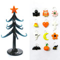 Halloween Decor Cute Glass Tree Figurine Ornaments with Mini Owl Spider Bat Pumpkin Cross Ghost Evil Eye Heart Moon Hat Pendant Lootquake LLC