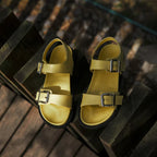 Summer Sandals Genuine Leather Yellow Footwear Flat  Heeled Roman Style Women Sandals Gladiator Buckle Strap Shoes