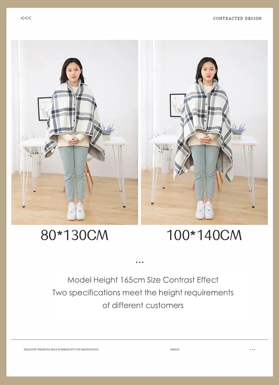 Thick Plaid Blanket Warm Winter Wearable Blanket Adults Office Travel Soft Fleece Throw Blankets With Button Home Shawl Lootquake LLC