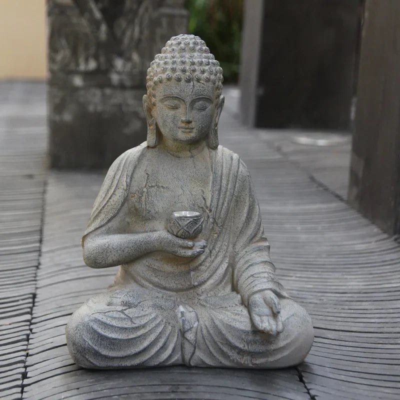 Resin Solar Buddha Statue Sculpture Garden Decor Light Zen Asian Japanese Garden Decoration Outdoor Front Porch Patio Yard Home Lootquake LLC