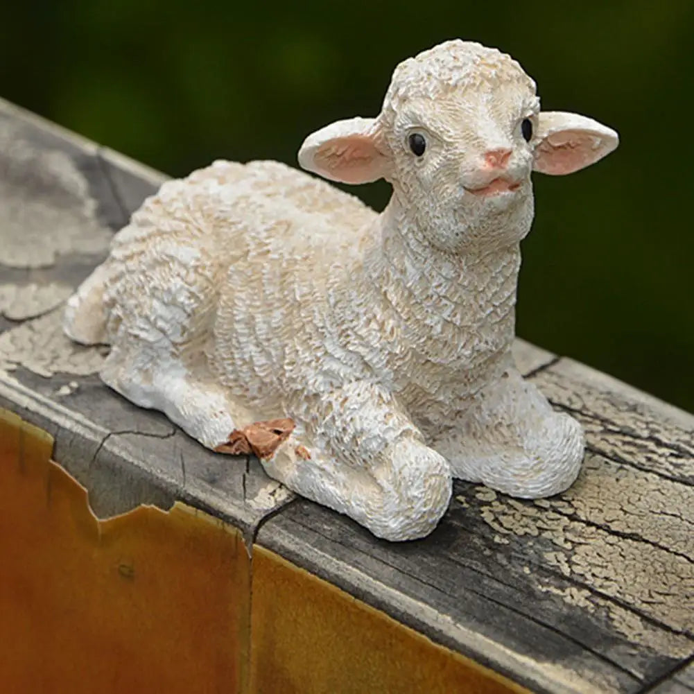 Sheep Sculpture  Cute Micro Landscape Sheep Sculpture  Synthetic Resin Animal Figurine Lootquake LLC