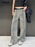 American Retro Leopard High Waist Baggy Jeans Women's Casual Pockets Hip-hop Pants 2024 Spring Y2K Oversiz Panther Denim Trouser Lootquake LLC