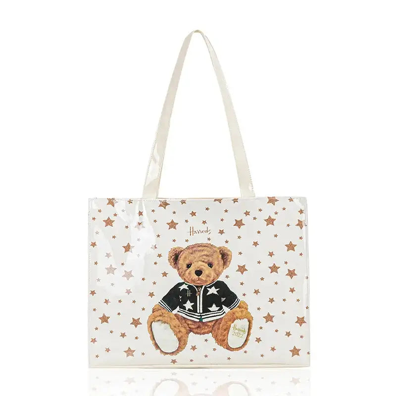 Cartton Print PVC Reusable Women's Shopping Bag Eco Friendly Flower Shopper Handbag Casual Female Student Shoulder Book Purse
