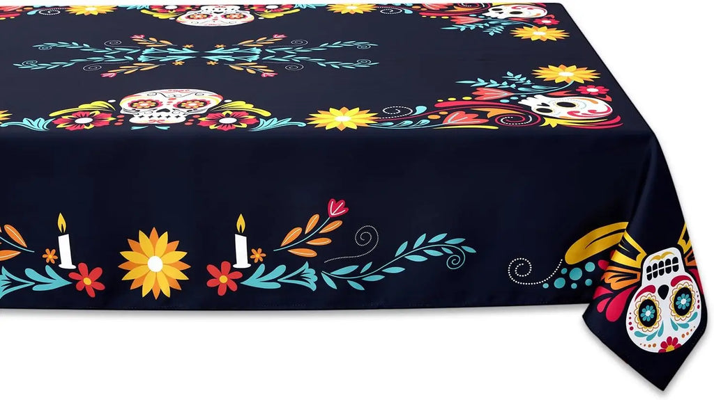 Mexican Sugar Skull Day of The Dead Waterproof Tablecloth Fiesta Decor Dia De Los Muertos Tablecloth Halloween Decorations Lootquake LLC