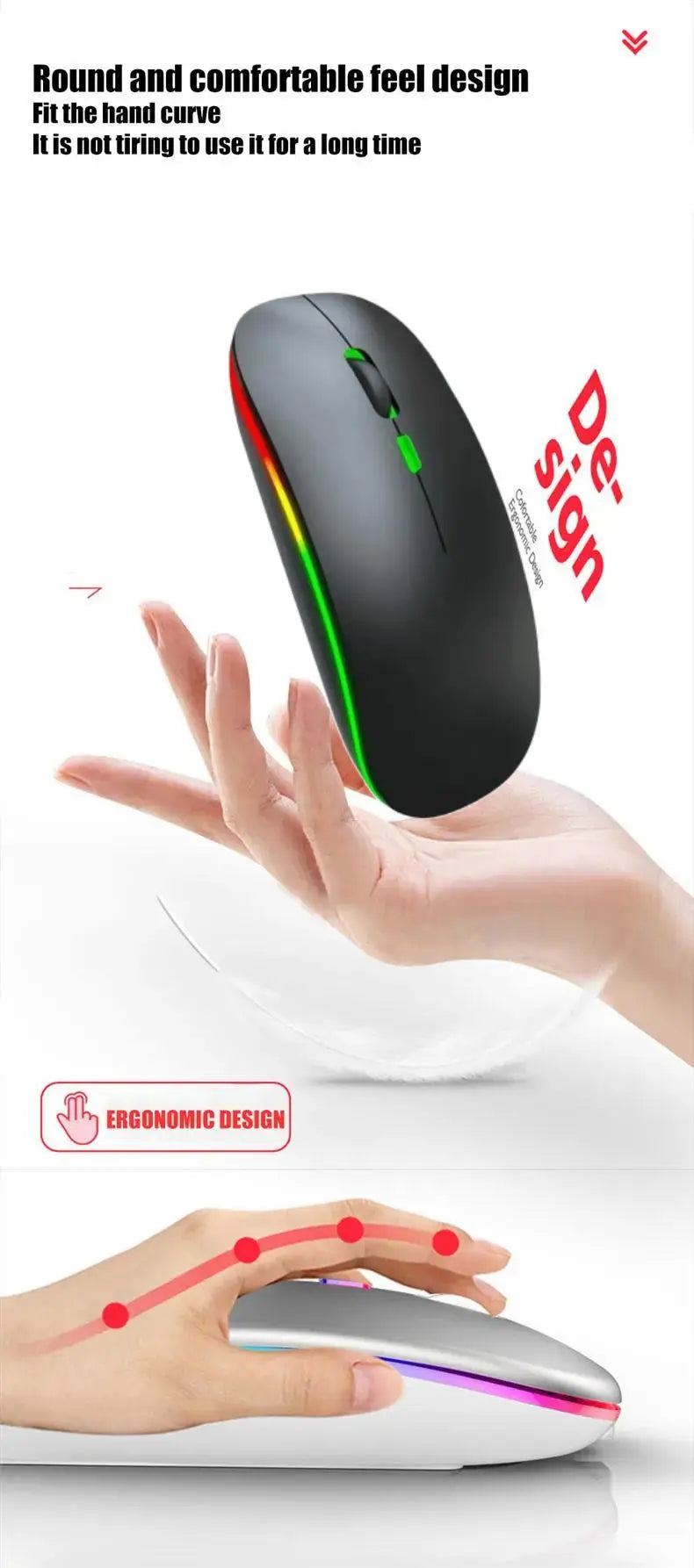 Wireless Mouse Gaming Mouse Backlight USB Compatible RGB Rechargeable Mice Silent Backlit Ergonomic Gaming Mouse for Laptop PC Lootquake LLC