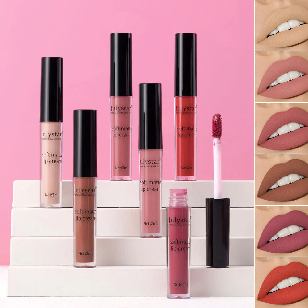 6-Color Velvet Lip Glaze Lipstick High Color Lip Makeup Waterproof Long-Lasting Nude Lip Color Liquid Cosmetics Lootquake LLC